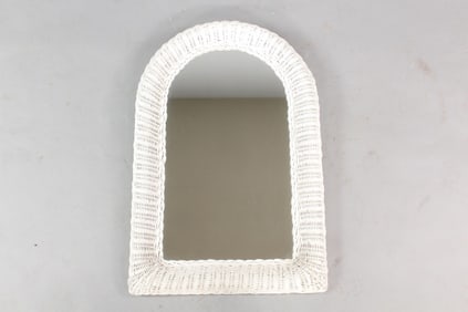 White Wicker Framed Mirror, Boho