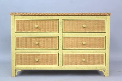 Henry Link Yellow Wicker Boho Dresser with Glass Top