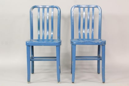 Pair of Blue Painted Aluminum "Navy" Chairs