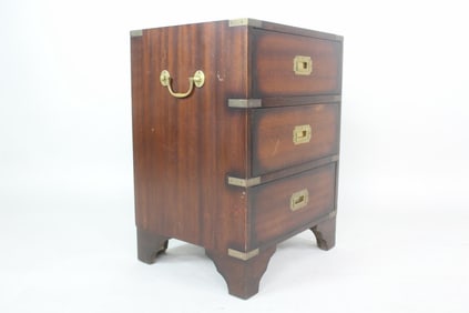 Wood & Brass Campaign Chest Side Table