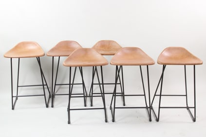 Set of 6 "Brenner" Leather Counter Stools by Pottery Barn