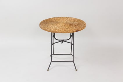 Mid Century Modern Iron and Wicker Folding Side Table