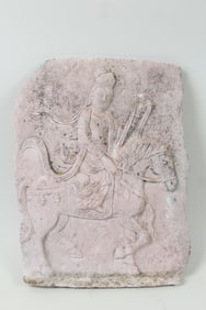 Pink Buddhist Stone Relief Sculpture