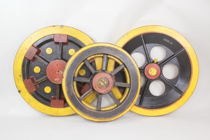 Group of 3 Industrial Wheel Foundry Patterns, Yellow & Black