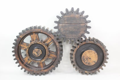 Group of 3 Wooden Gear Cog Foundry Molds, Dark Brown