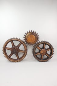 Group of 3 Wooden Gear Cog Foundry Molds, Warm Brown