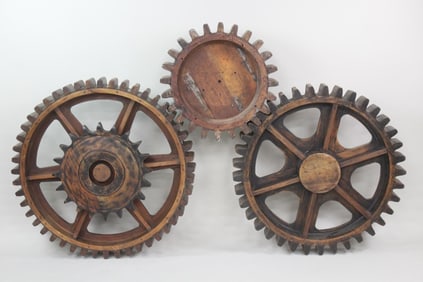 Group of 3 Wooden Gear Cog Foundry Molds, Grooved Edges