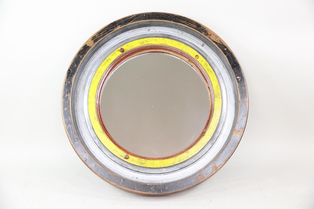 Large Painted Industrial Wheel Foundry Pattern Mirror (1 of 7)