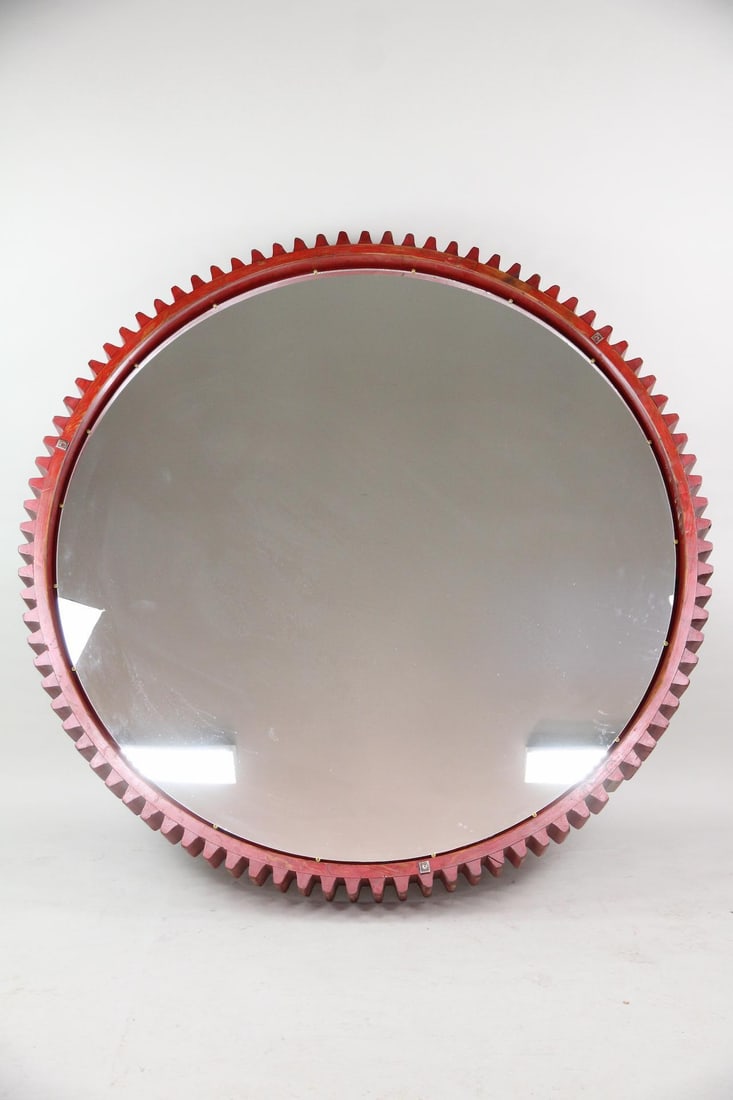 Huge Painted Wooden Gear Cog Foundry Mold Mirror (1 of 7)