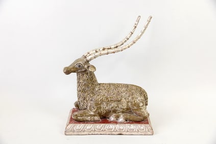 Carved Wooden Sculpture, Resting Antelope