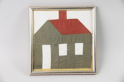 Primitive Antique Schoolhouse Friendship Quilt Square Framed