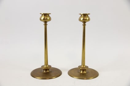 Pair of Brass Candle Holders, Style of Robert Riddle Jarvie