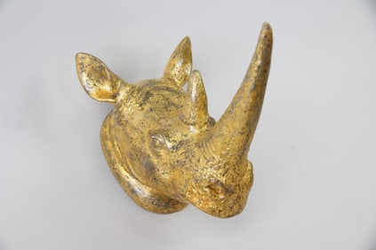 Gold Painted Metal Rhinoceros Wall Mount Sculpture