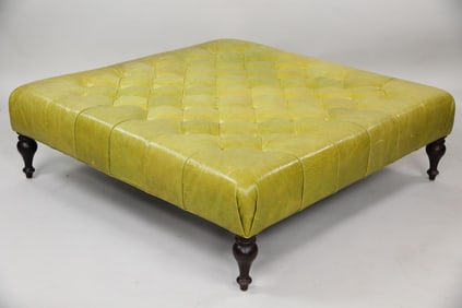 Oversized Lime Green Leather Cocktail Ottoman by Lee Industries
