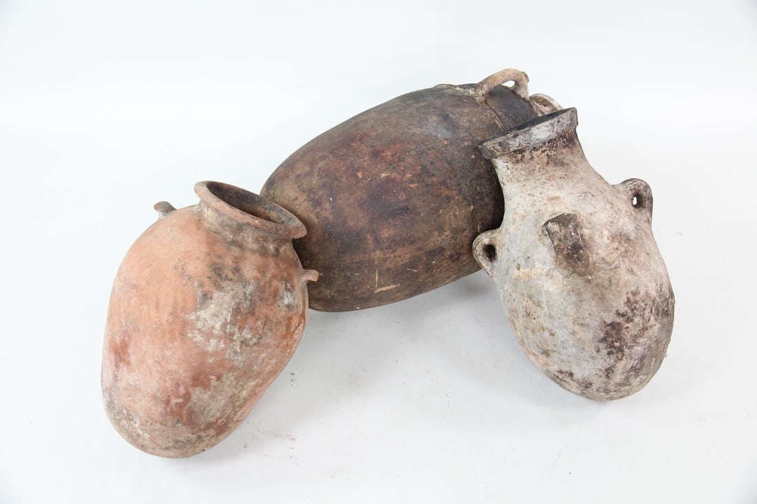 Group of 3 Mediterranean Terracotta Amphorae Vessel Jugs (1 of 11)
