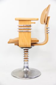 Postmodern Industrial Molded Wood & Chrome Stool