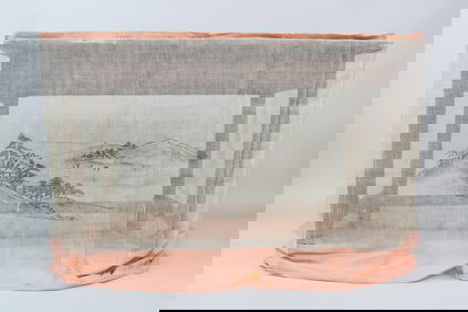 Japanese Mosquito Net Textile with Landscape Painting