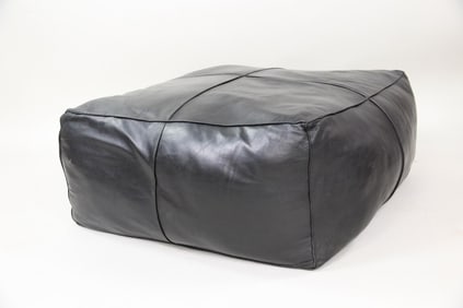 Oversized Black Leather Pouf Ottoman