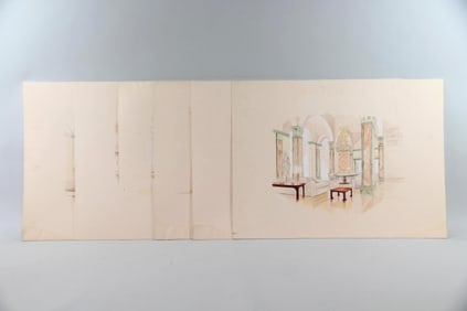 Collection of 6 Architectural Drawing Renderings, Opulent Inteiors