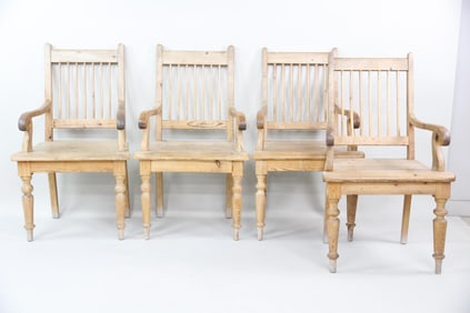 Set of 4 Scrubbed Pine Armchairs