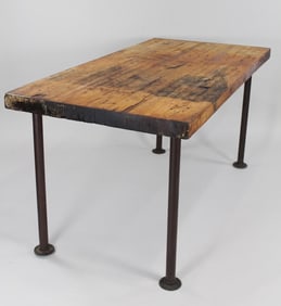 Industrial Butcher Block Work Table, Iron Pipe Legs