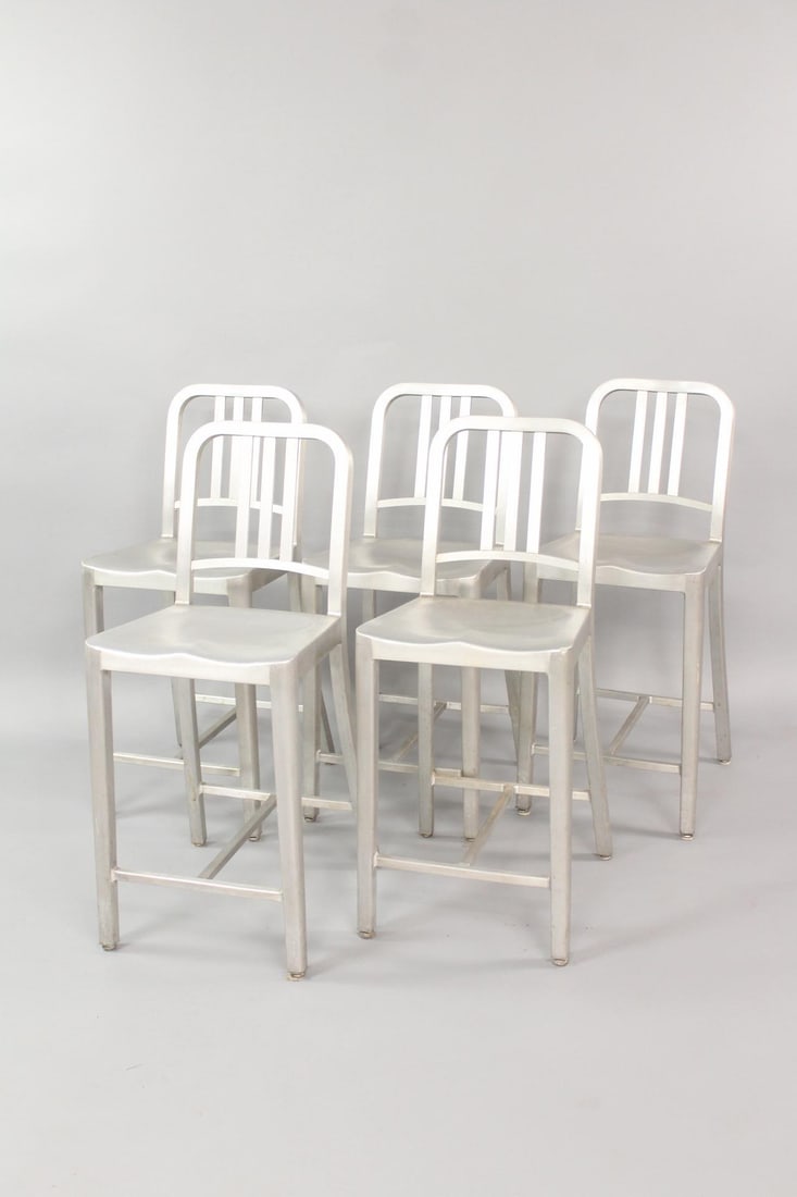 Set of 5 Emeco "Navy" Counter Stools in Brushed Aluminum (1 of 14)