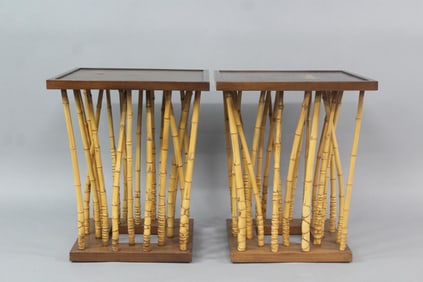 Pair of Bamboo & Wood Side Tables by Charles Orchard Furniture