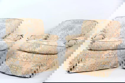 Pair of Edward Ferrell Club Chairs, Upholstered Anglo-Indian