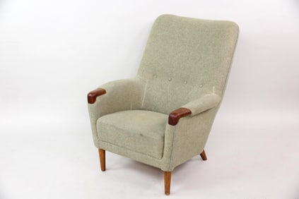 Mid-century Modern High Back Lounge Chair, Twill Weave