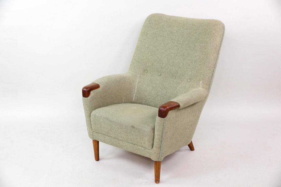 Mid-century Modern High Back Lounge Chair, Twill Weave (1 of 14)
