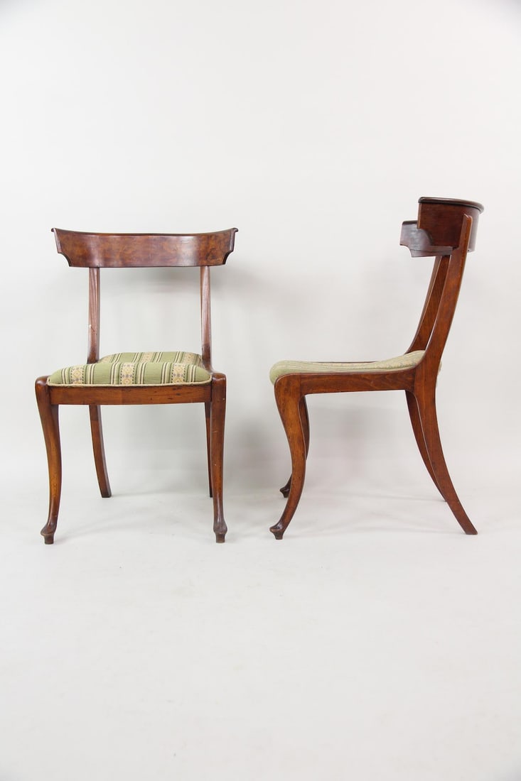 Pair of Klismos Chairs with Striped Upholstery (1 of 11)