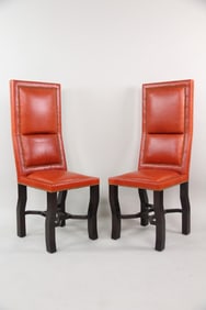 Pair of Orange Leather Chinoiserie Chairs