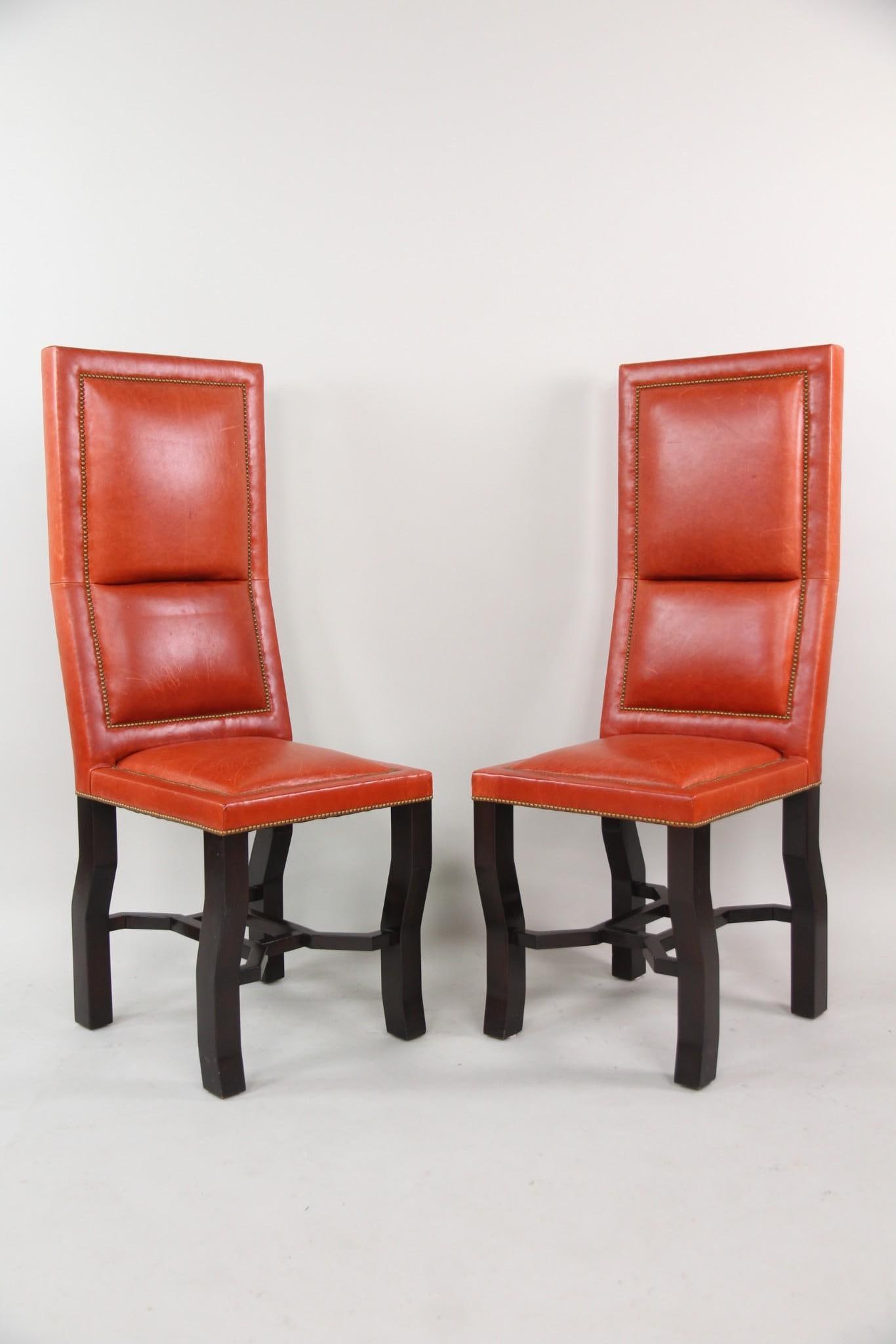 Pair of Orange Leather Chinoiserie Chairs (1 of 12)