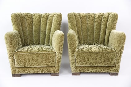 Pair of Danish Modern Cut Velvet Upholstered Club Chairs