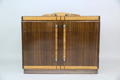 Art Deco Streamline Dresser with Blue Glass Top by Leo Jiranek