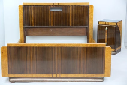 Art Deco Streamline Bed Frame & Nightstand by Leo Jiranek