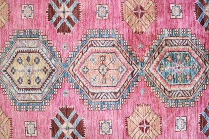 Geometric Oushak Wool Pink Rug, 8 x 10 Ft