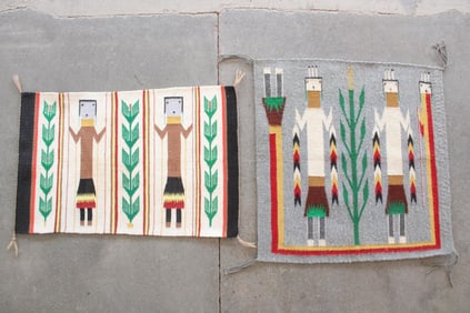 Pair of Navajo Dine Yei Rugs, Dancers & Rainbow Guardian