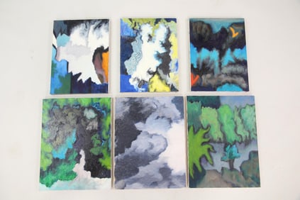 Group of 6 Clark Murray Small Expressionistic Paintings, Colorful Cloudy Skies