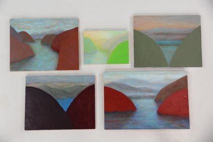 Group of 5 Clark Murray Minimalist Paintings, Hudson River Landscapes