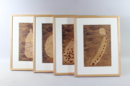 Set of 4 Framed Organic Abstract Watercolor Paintings
