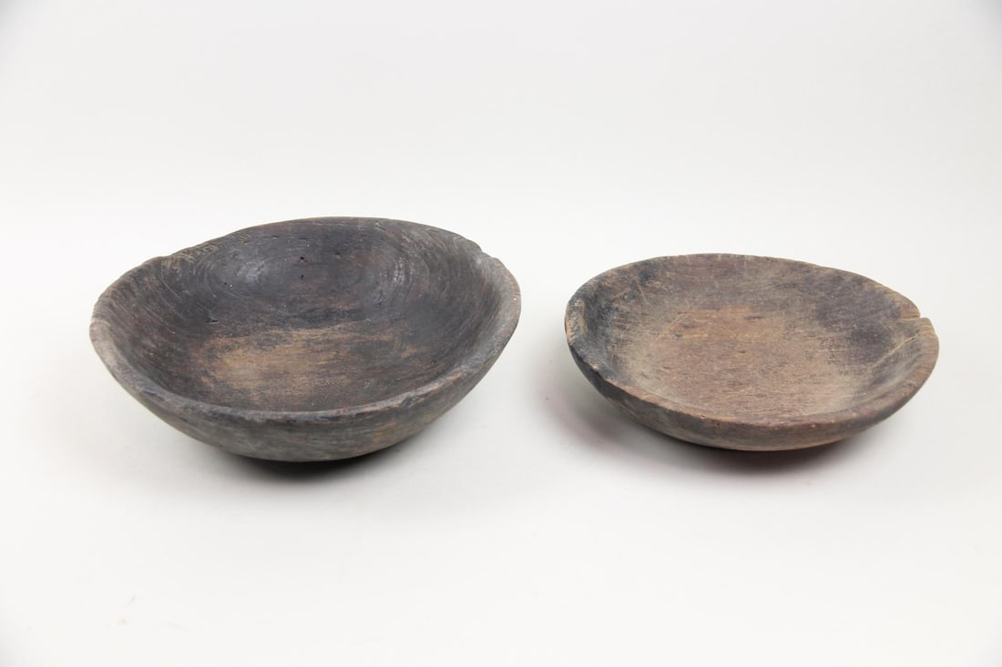 Pair of Primitive Carved Wood Bowls with Patina (1 of 8)