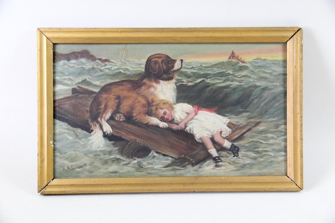 Antique Painting of Shipwrecked Girl & Dog, Samascott, Kinderhook, NY (1 of 11)