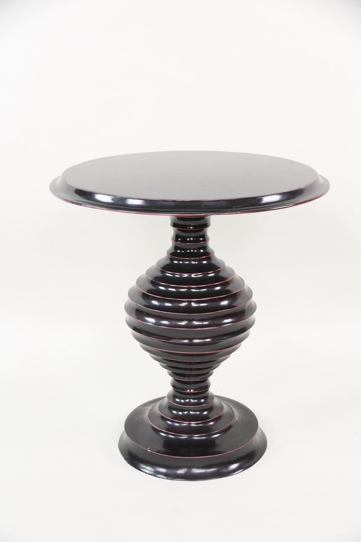 Black & Red Lacquered & Turned Wood Pedestal Side Table (1 of 11)