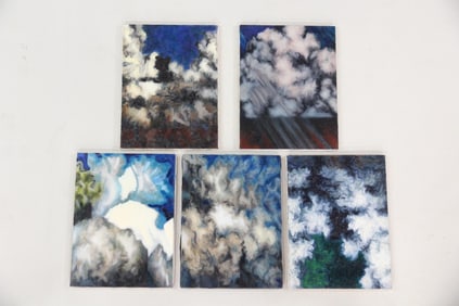 Group of 5 Clark Murray Small Expressionistic Paintings, Blue & Green Cloudy Skies