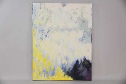Large Clark Murray Abstract Expressionist Painting, Yellow Scraffito