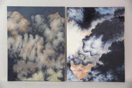Large Pair of Clark Murray Organic Abstract Paintings, Dark Clouds