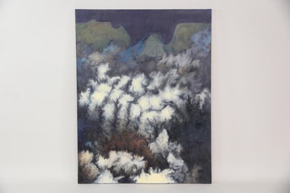 Large Clark Murray Organic Abstract Painting, Foggy Mountains