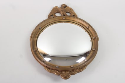 American Federal Style Neoclassical Gold Convex Mirror with Carved Eagle