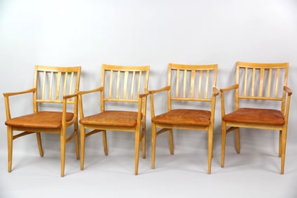 Set of 4 Wood & Leather Armchairs, Carl Malmsten